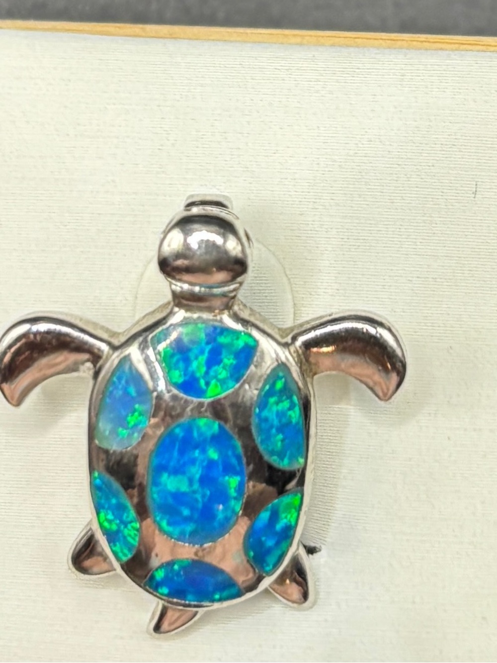 Blue Green Opal Turtle Pendant Necklace - Sterling Silver